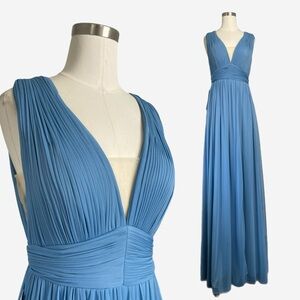 Azazie NWT Pixie Bridesmaid dress in Stormy pleated illusion slit princess A8